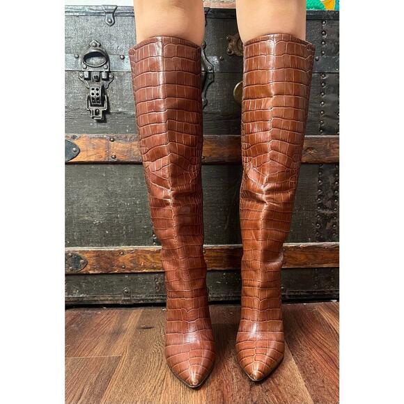 PARIS TEXAS Knee-High Croc-Embossed Leather Boots 37 - Picture 4 of 9
